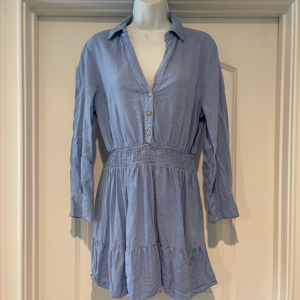 Zara Blue Linen Mini Dress